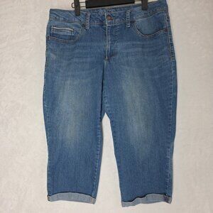 Faded Glory Women's Blue Denim Capri Jeans Cuffed Size 16 UpCycleable